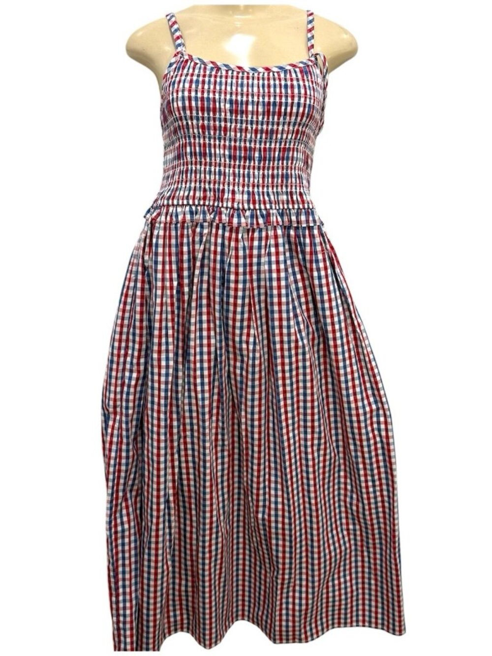 Sperry Red Blue Gingham Smocked Maxi Sundress Cottagecore Size Small